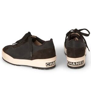 Chanel Black Suede and Nylon CC Platform Sneakers Size 5.5